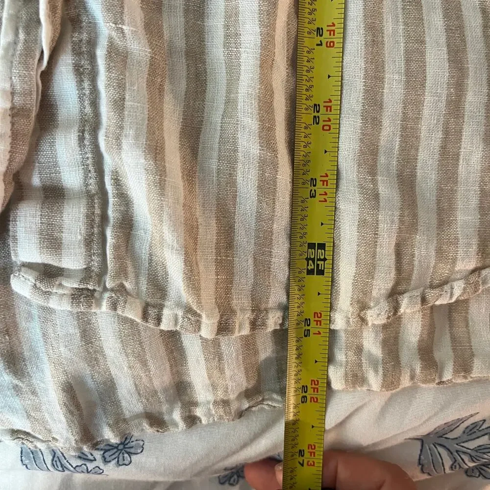 H&M Linen Striped Button Down Shirt Relaxed Resort Vacation Tan Women Large - Picture 7 of 7